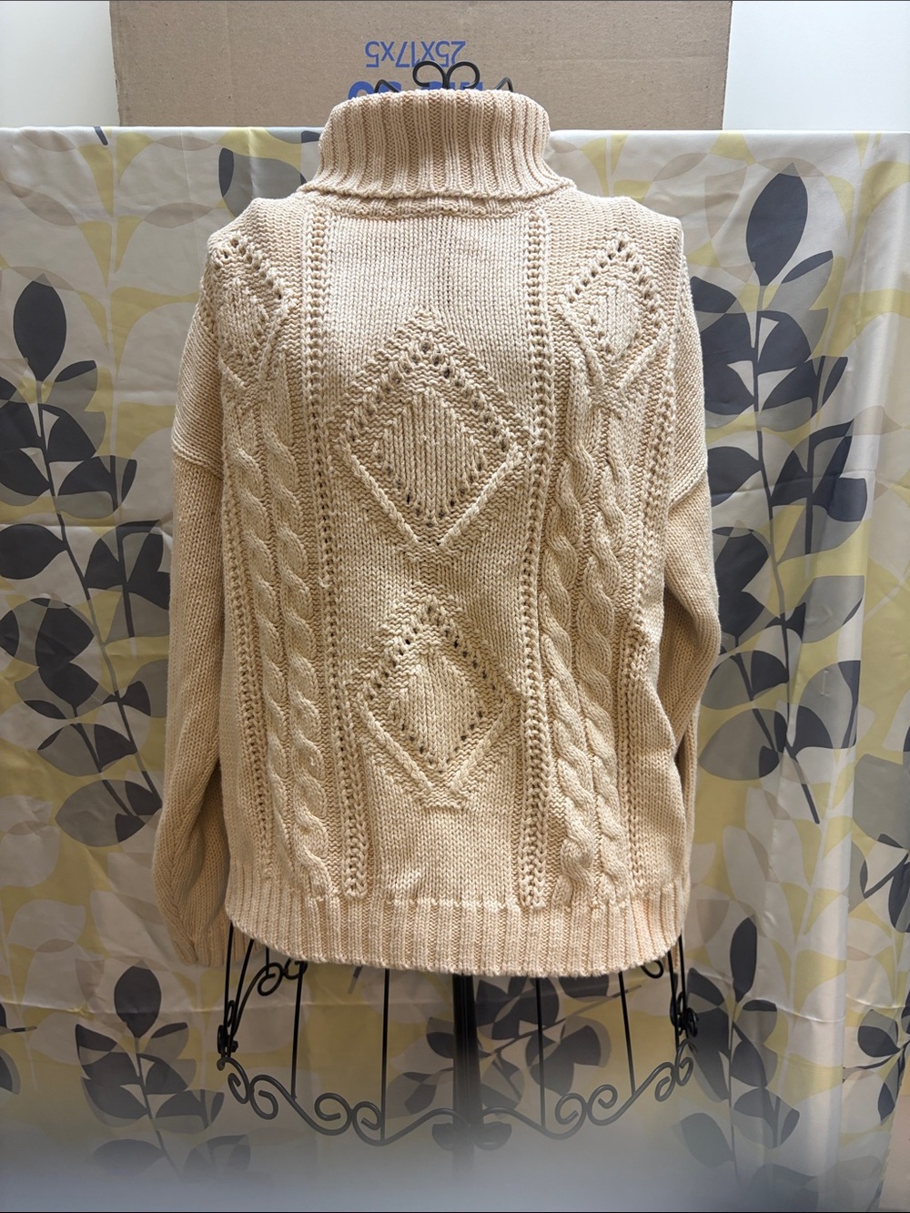 Rosanna Cream Cable & Diamond Stitch Turtleneck Sweater